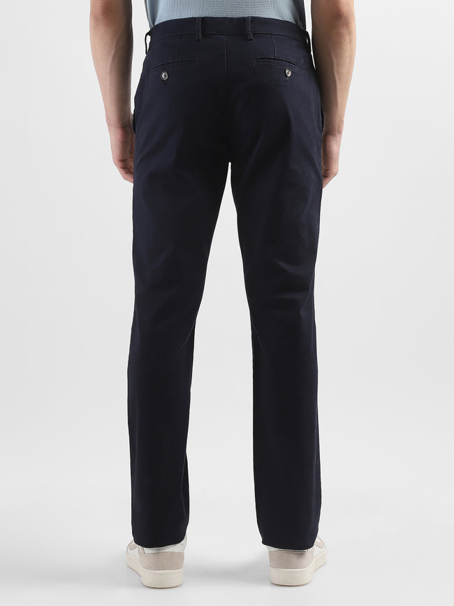 Men Navy Mid Rise Formal Trouser