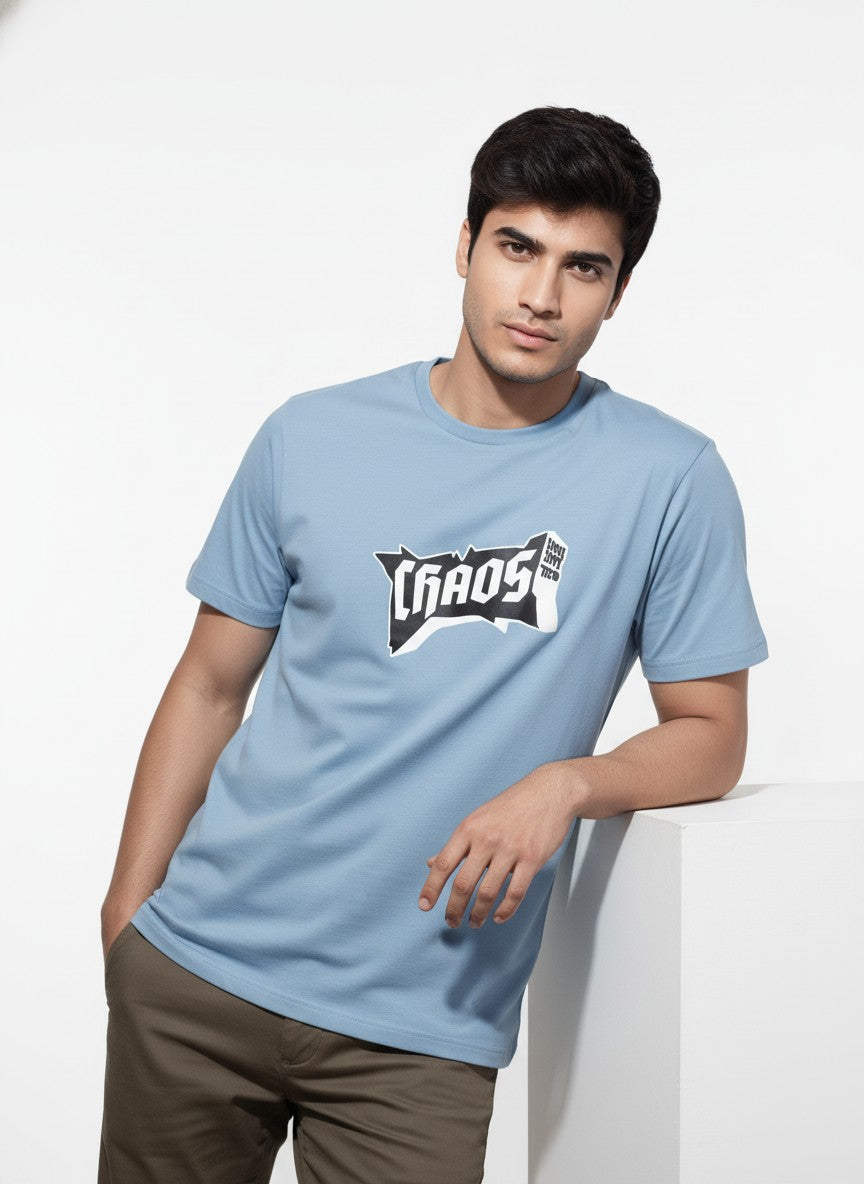 Men Cotton Ice Blue T-Shirt