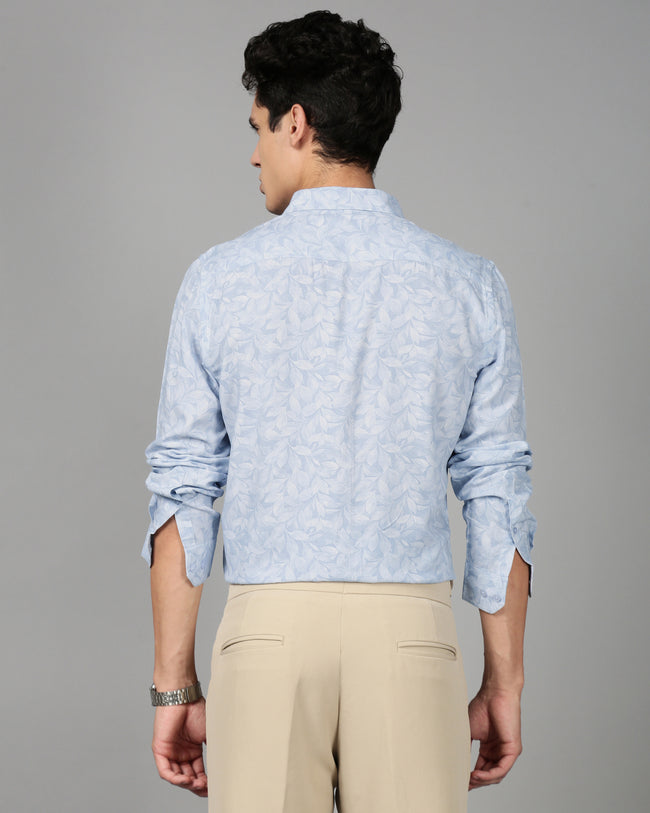 Men Blue Leaf Print Shirt