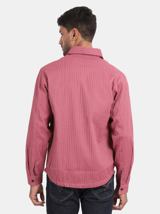 Men Pink Slim Fit Spread Collar Full Sleeve Casual Shirt