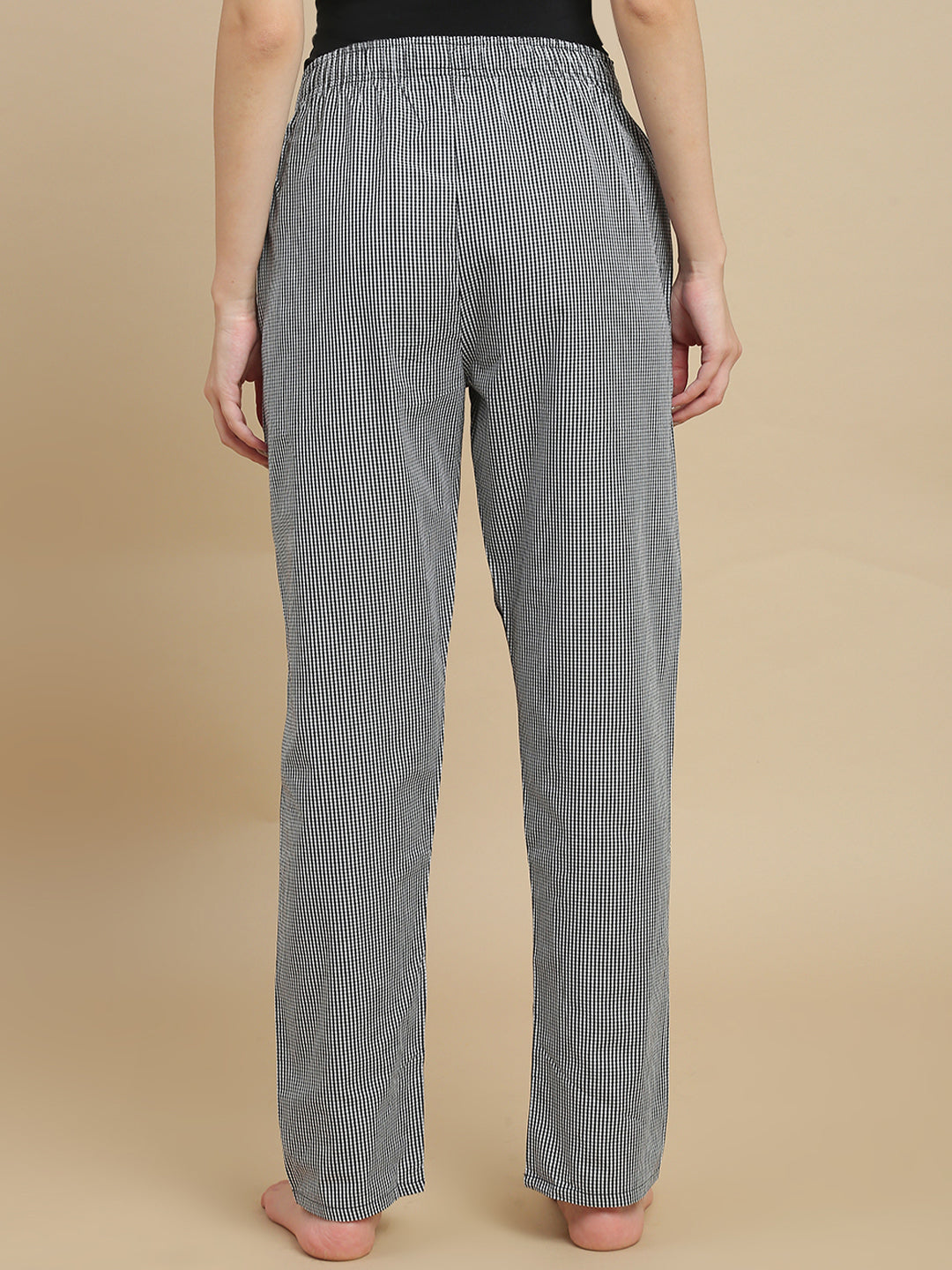 Women Black & White Micro Checked Cotton Pyjamas