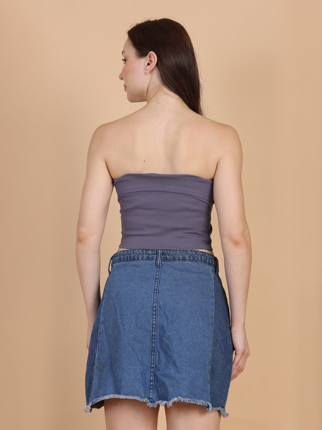 Women Blue Over Fold Tube Top