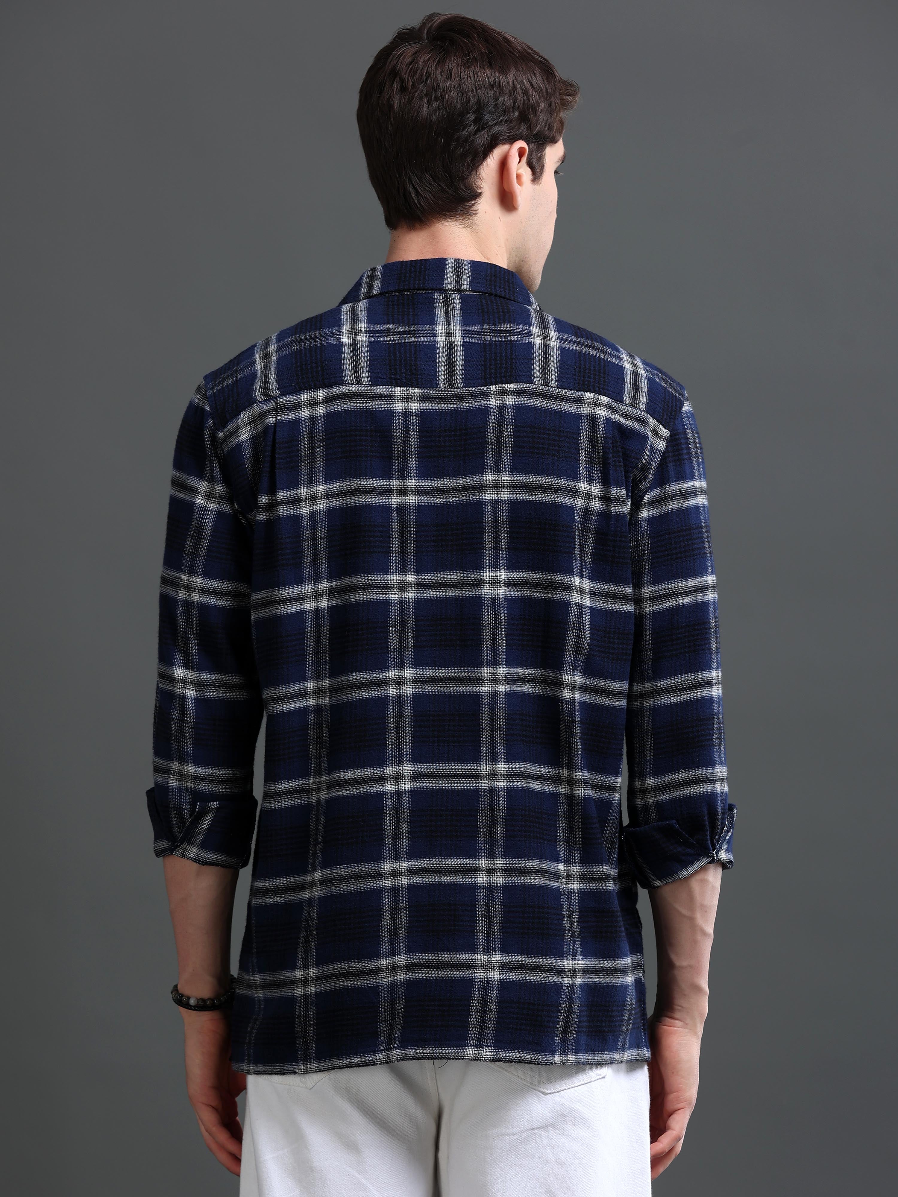 Men Navy Flannel Checked Shirt