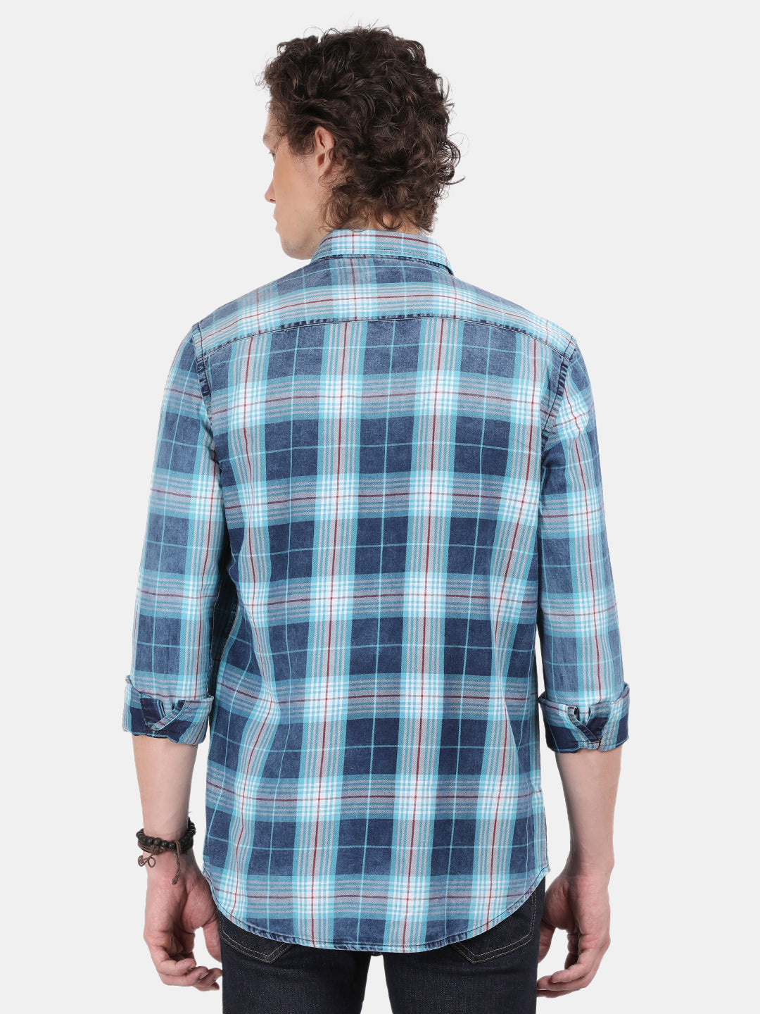 Men Navy Slim Fit Spread Collar Full Sleeve Casual Shirt