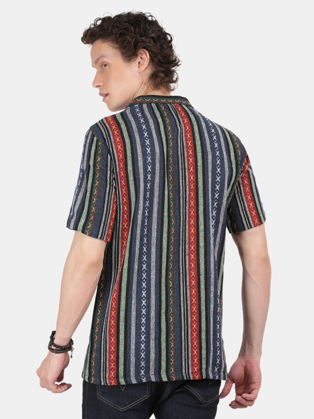 Men Navy Slim Fit Spread Collar Half Sleeve Casual Shirt