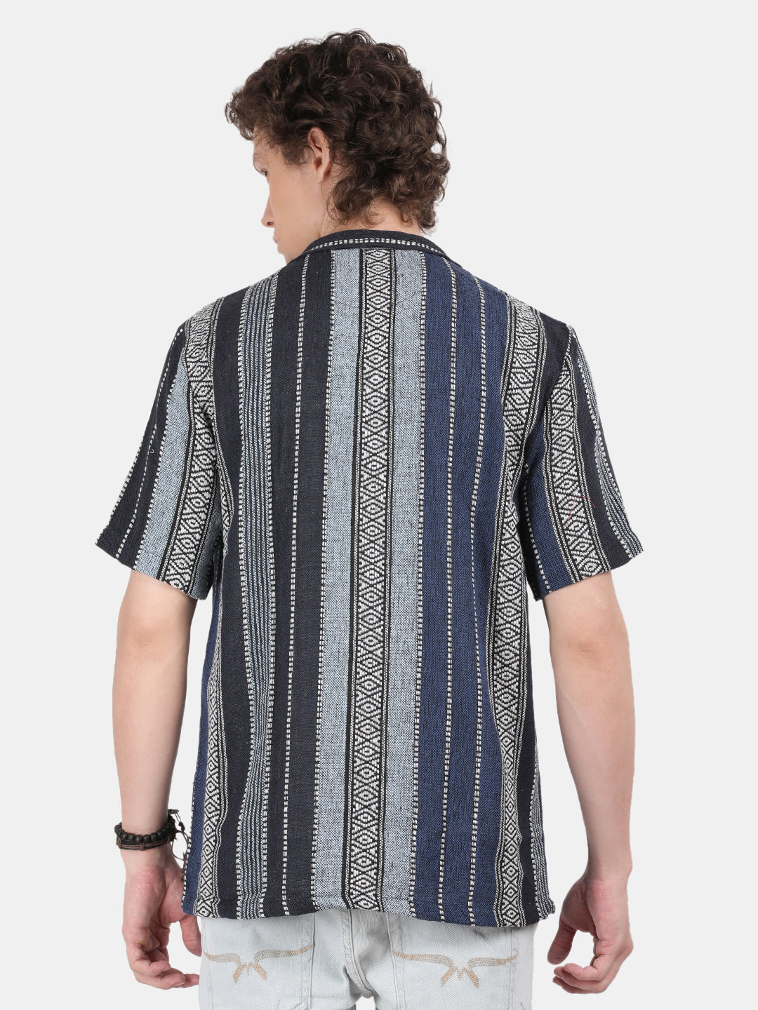 Men Black Slim Fit Spread Collar Half Sleeve Casual Shirt
