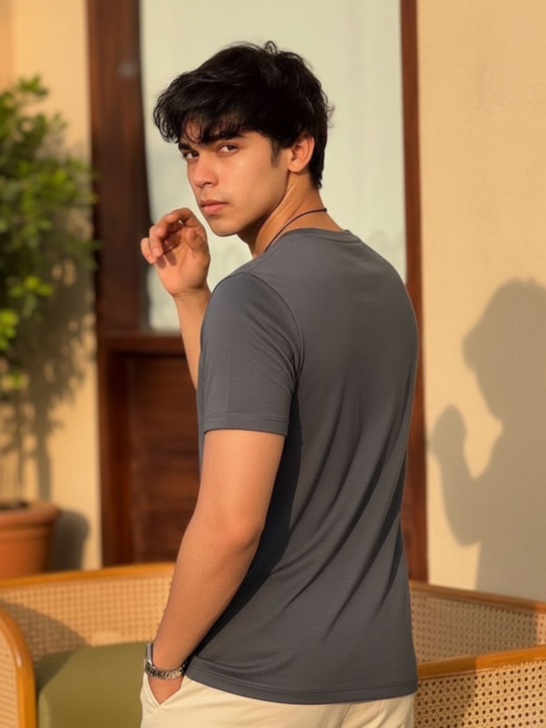 Men Grey Solid Cotton T-shirt
