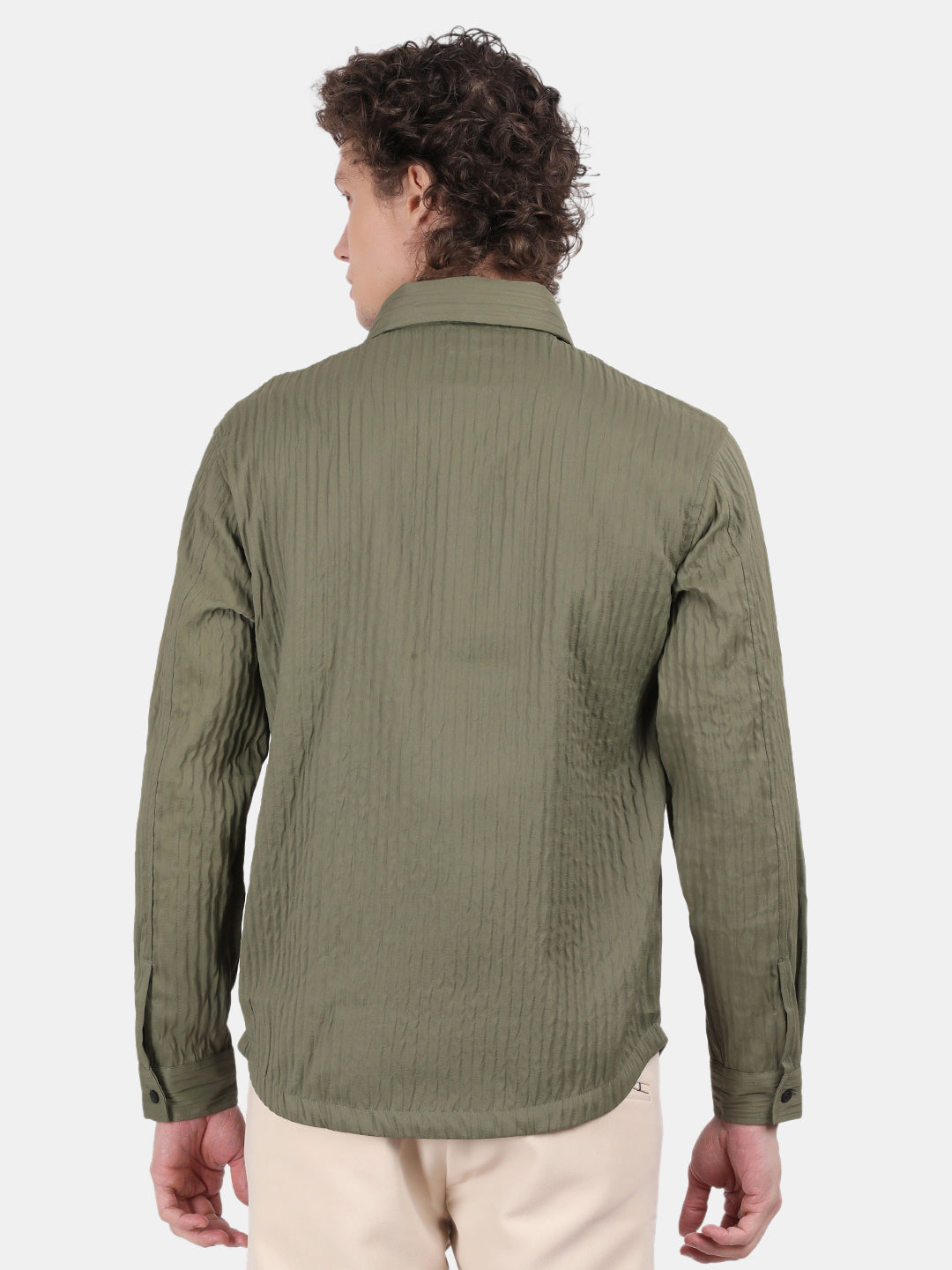 Men Light Green Slim Fit Spread Collar Full Sleeve Casual Shirt