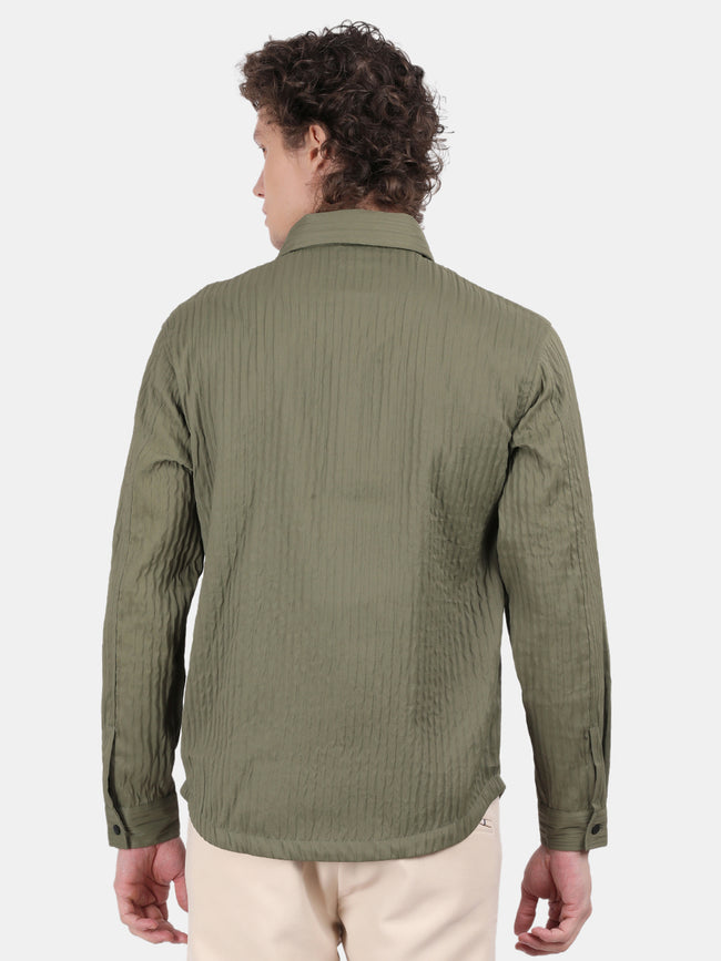 Men Light Green Slim Fit Spread Collar Full Sleeve Casual Shirt