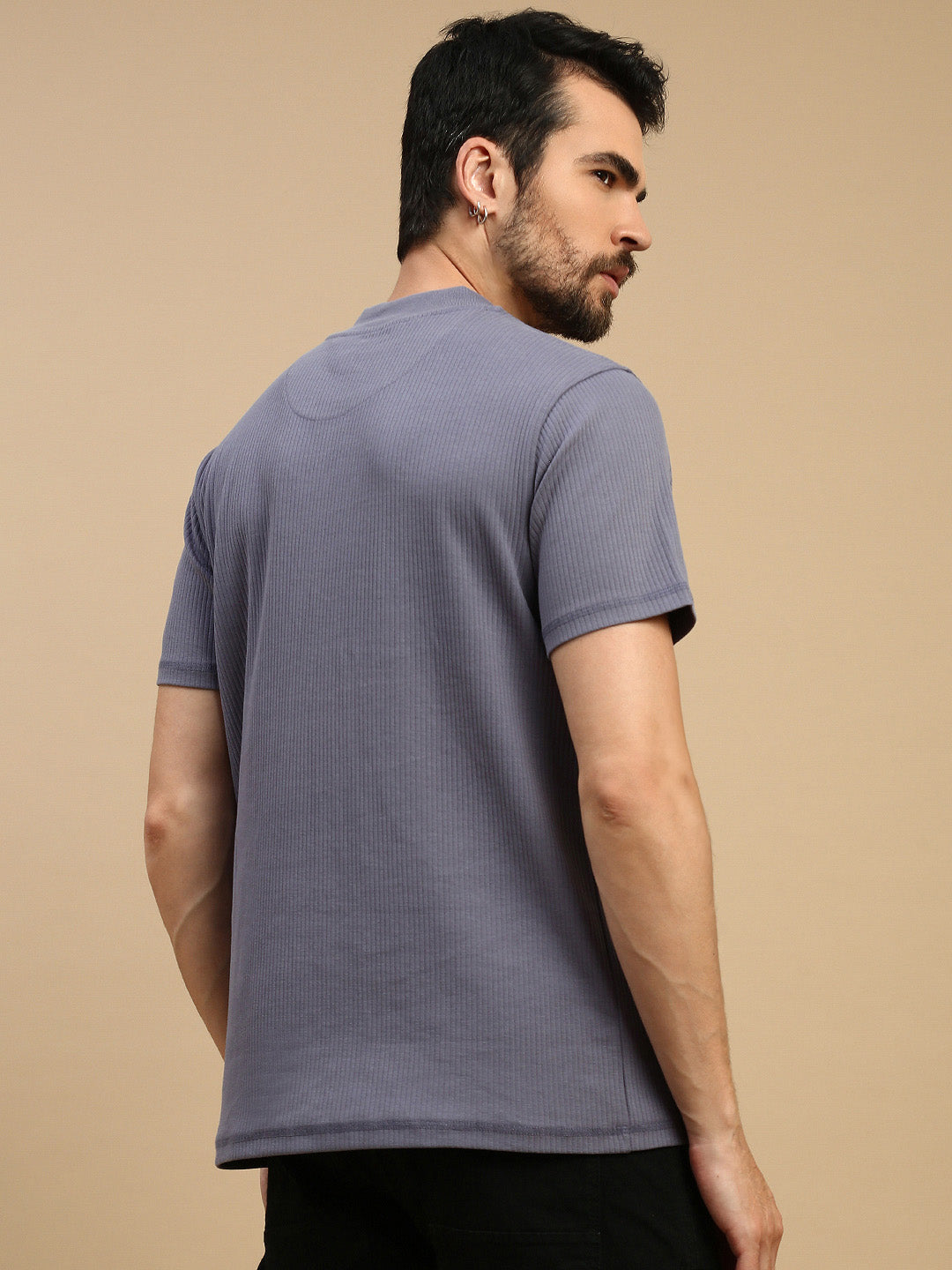Men Blue Basic Crew Neck T-Shirt