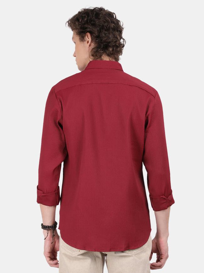 Men Maroon Slim Fit Spread Collar Full Sleeve Casual Shirt