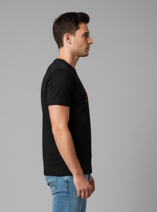 Men Printed Black Cotton Tshirt