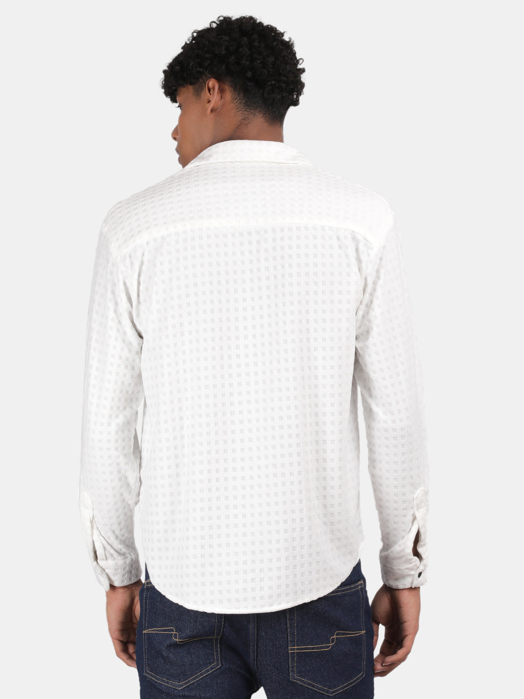 Men white Slim Fit Spread Collar Full Sleeve Casual Shirt