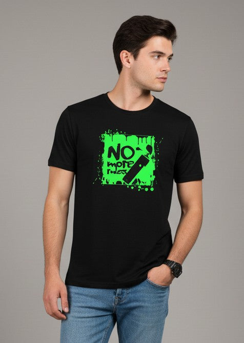 Men Printed Black Cotton Tshirt