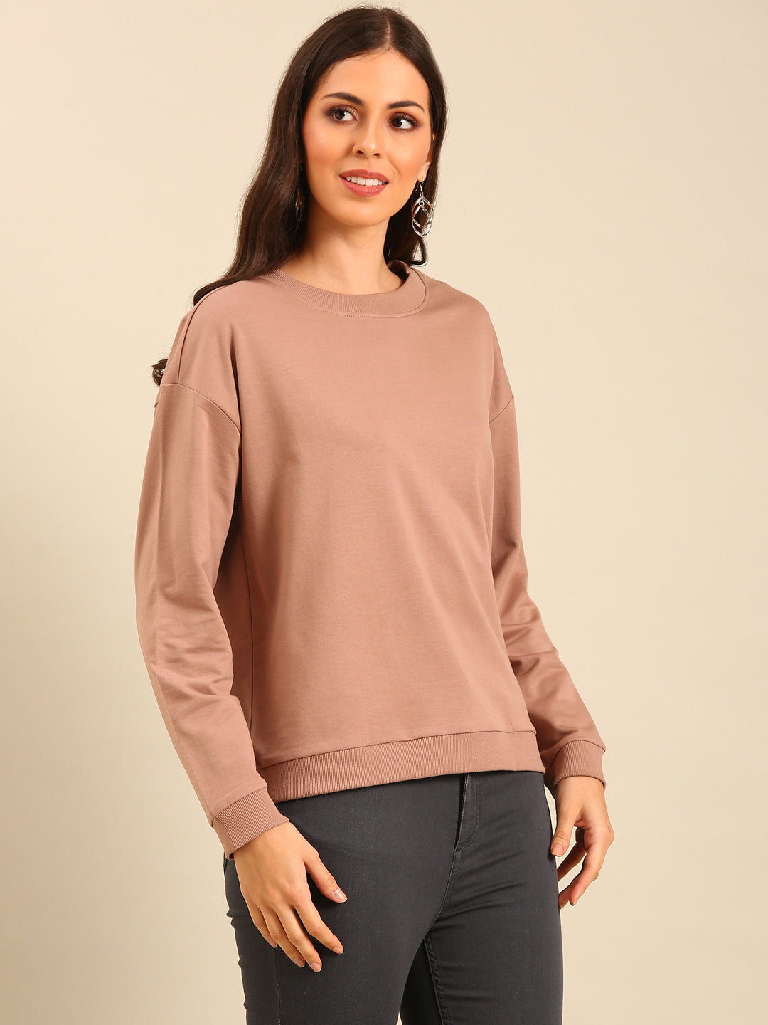 Women Beige Winter Sweatshirt