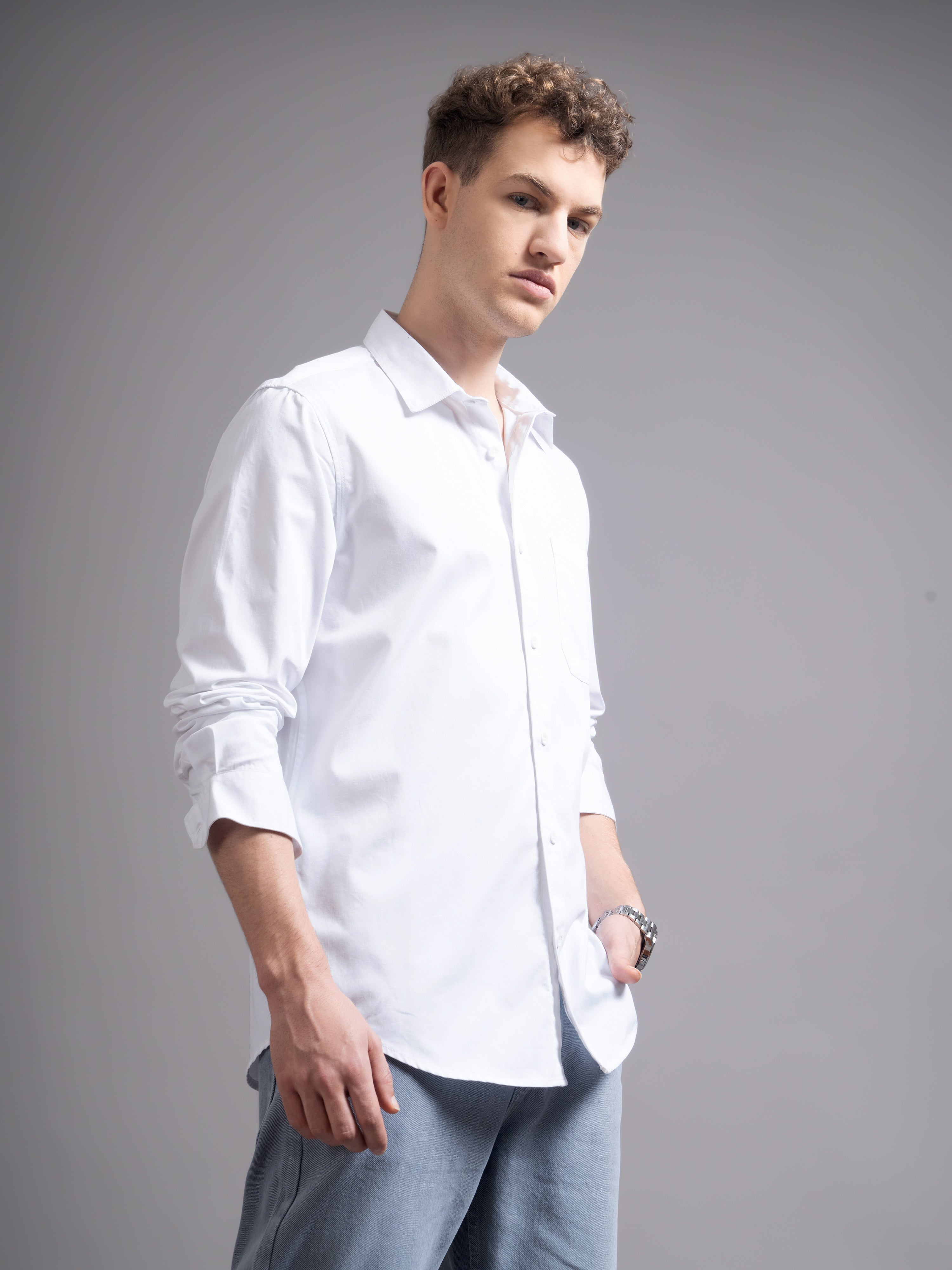 Men White Twill Shirt