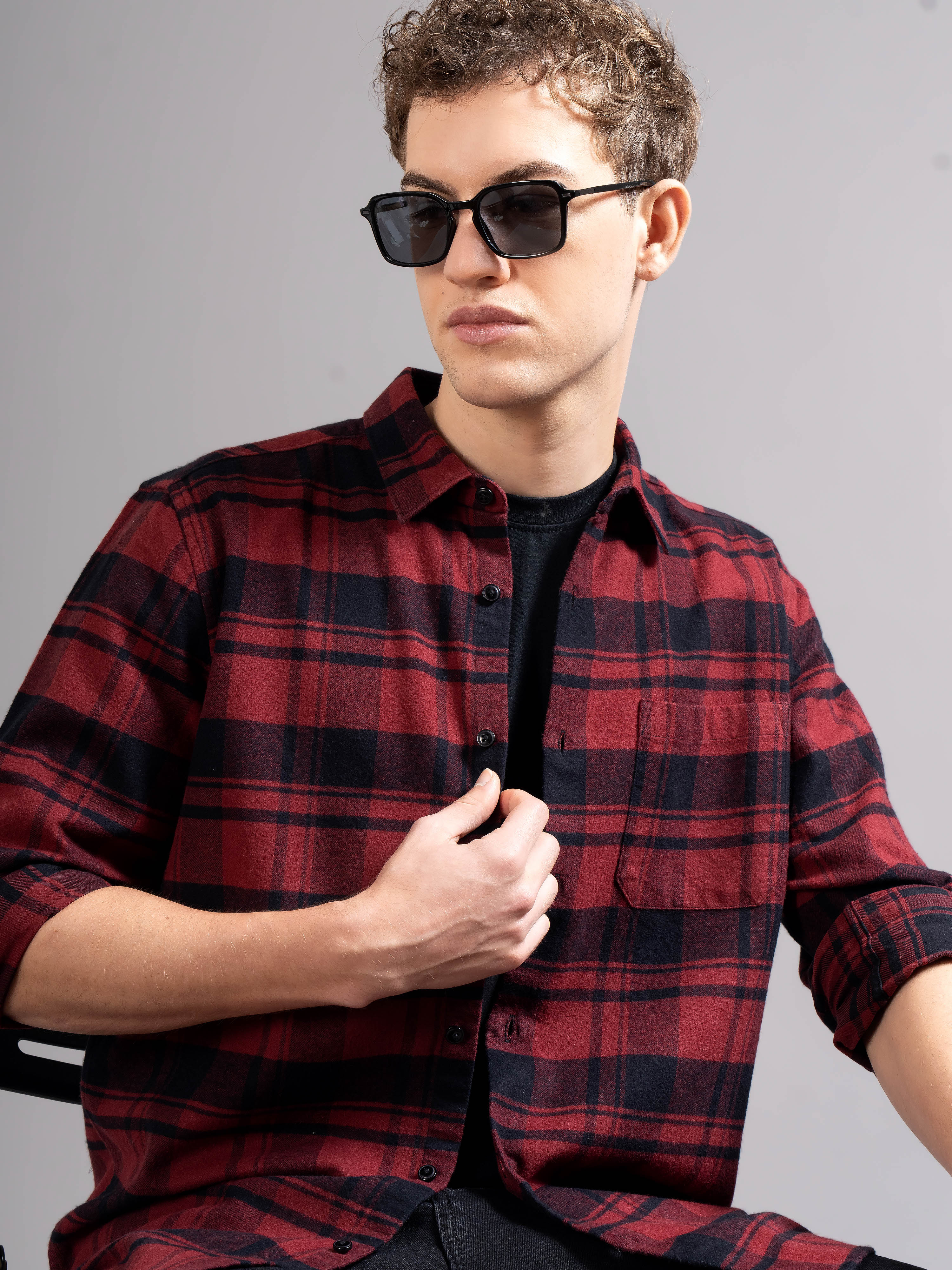 Men Red Flannel Checked Shirt