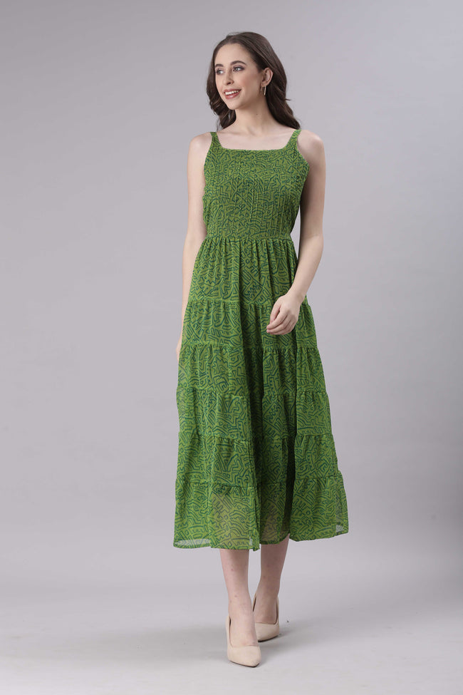 Women Green Varlie Printed Tiered Dress