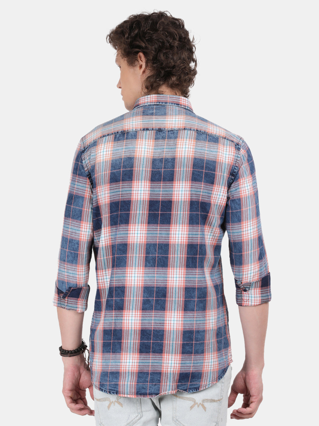 Men Navy Blue Slim Fit Spread Collar Full Sleeve Casual Shirt