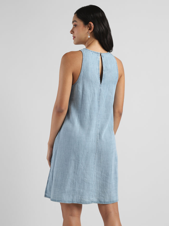 Women Denim Embroidered Midi Dress