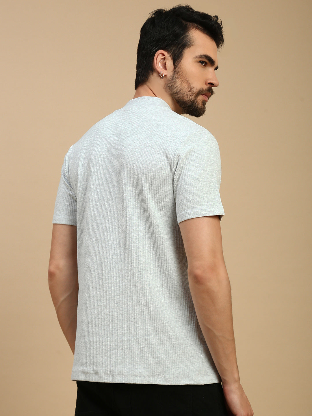 Men Grey High Neck Tee