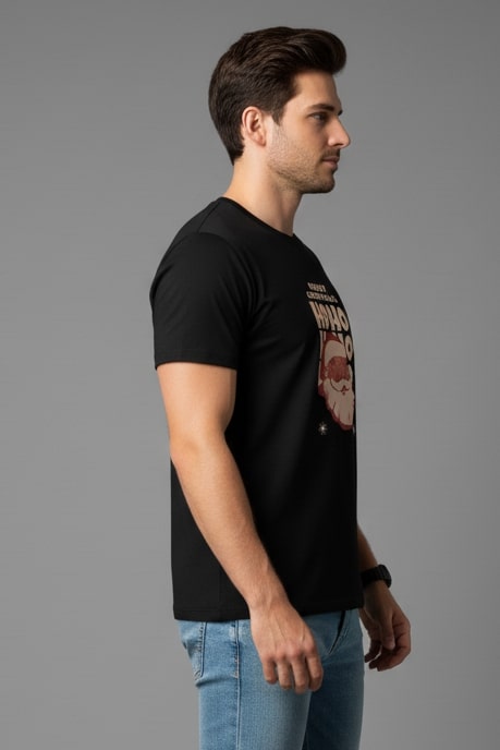 Men Printed Black Cotton Tshirt