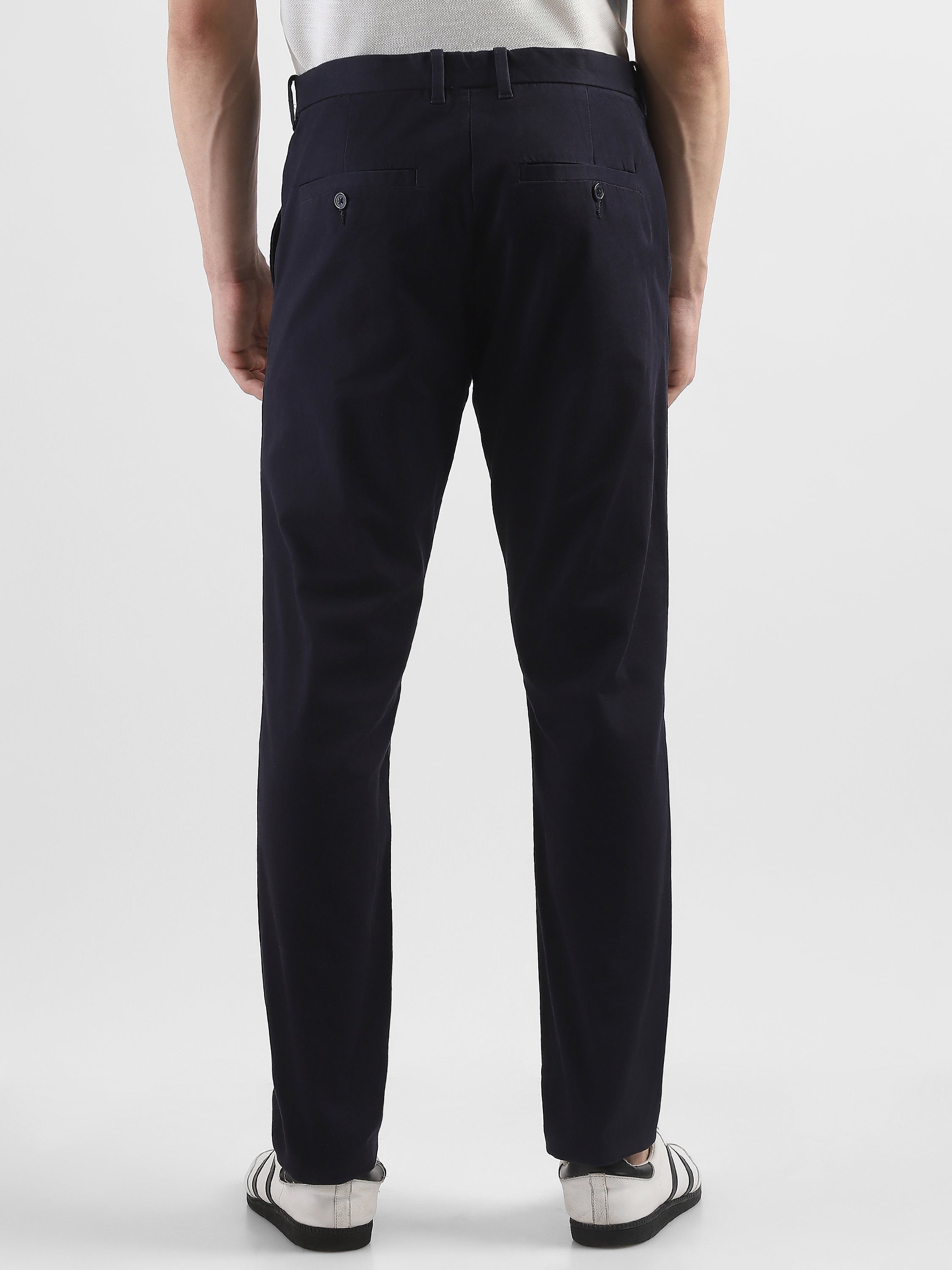 Men Navy Mid Rise Formal Trousers