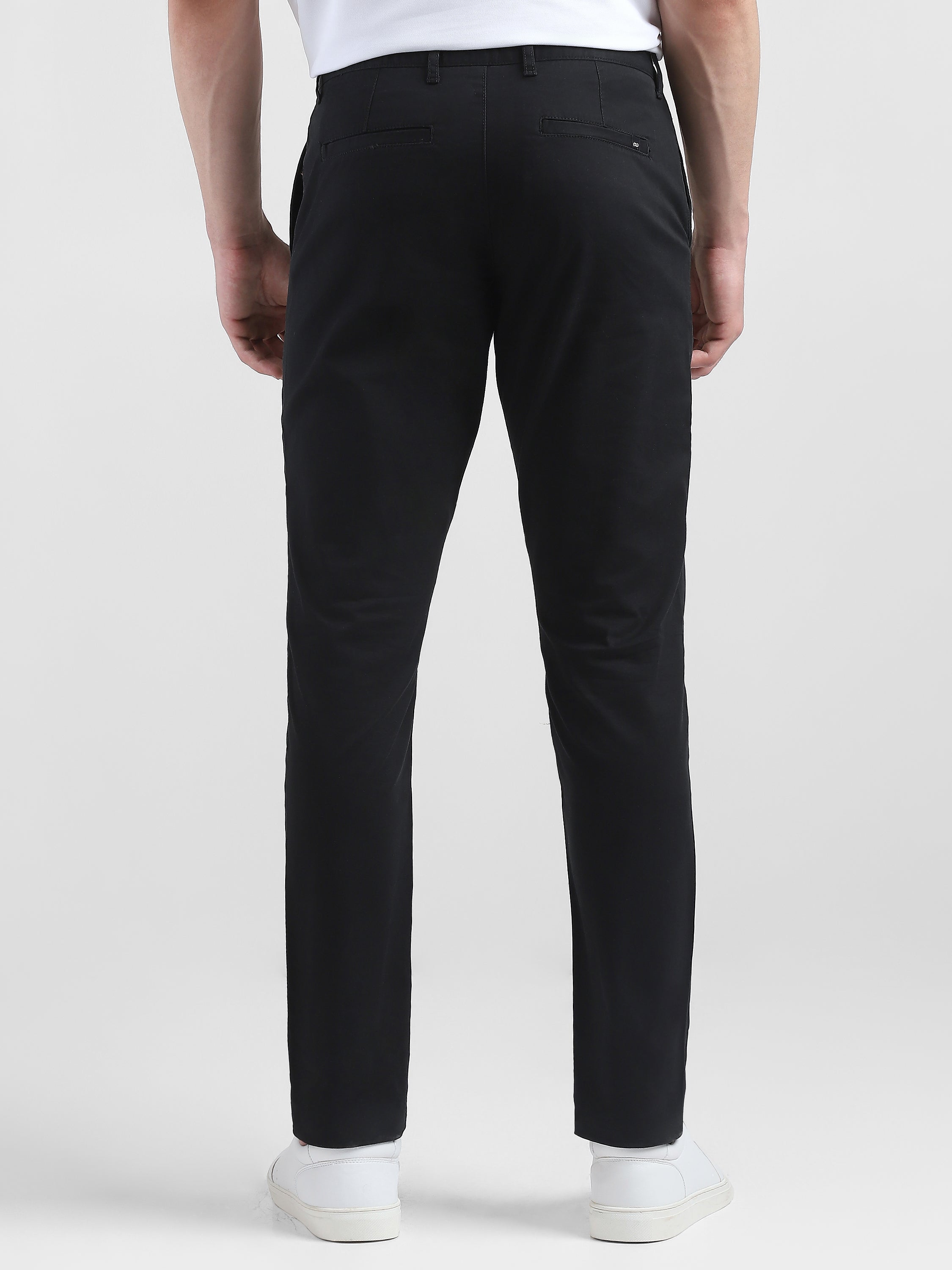 Men Black Mid Rise Regular Fit Trouser