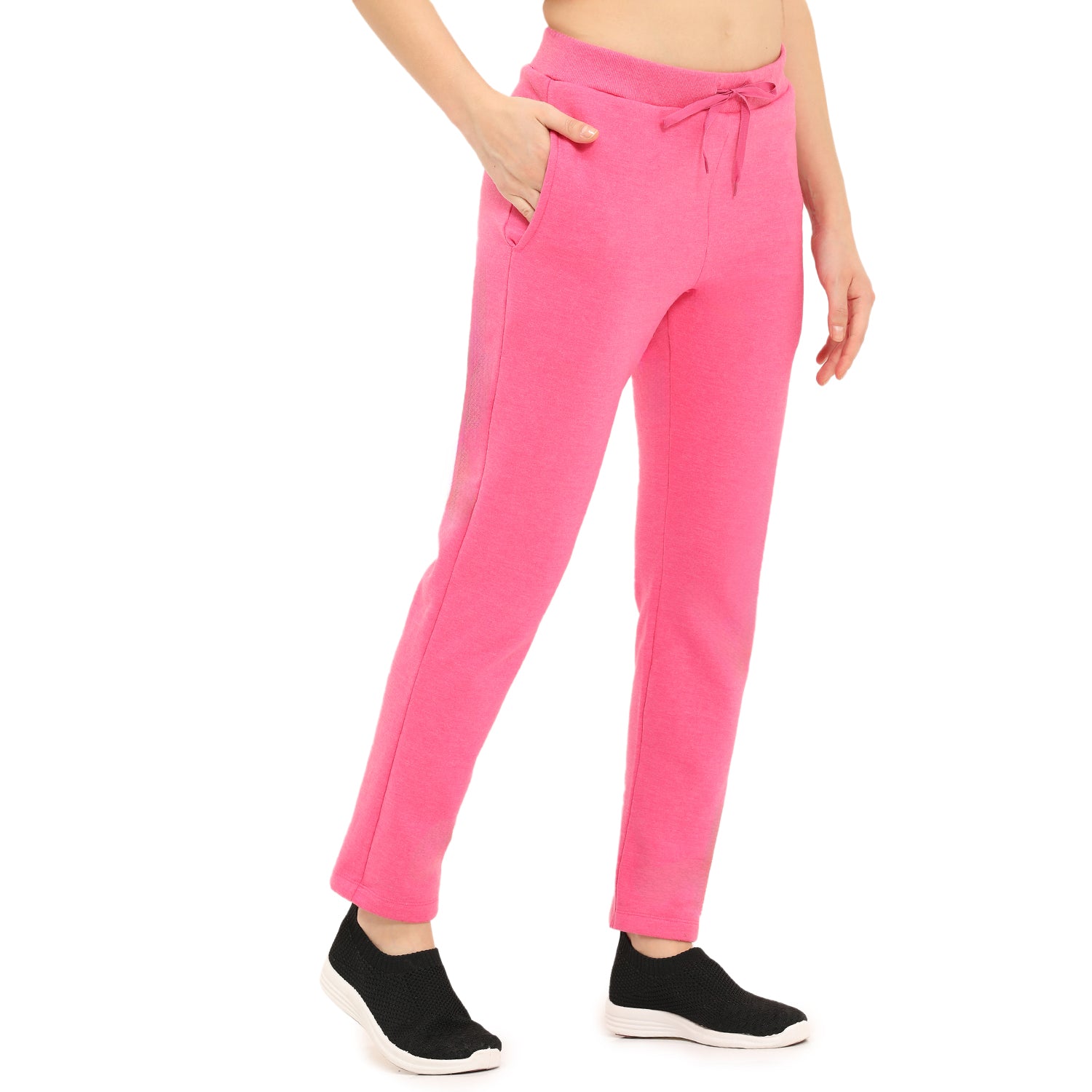Women Pink Ankle Length Fleece Track Pant