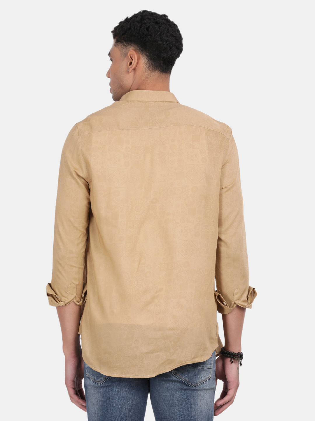 Men Gold Slim Fit Spread Collar Full Sleeve Casual Shirt