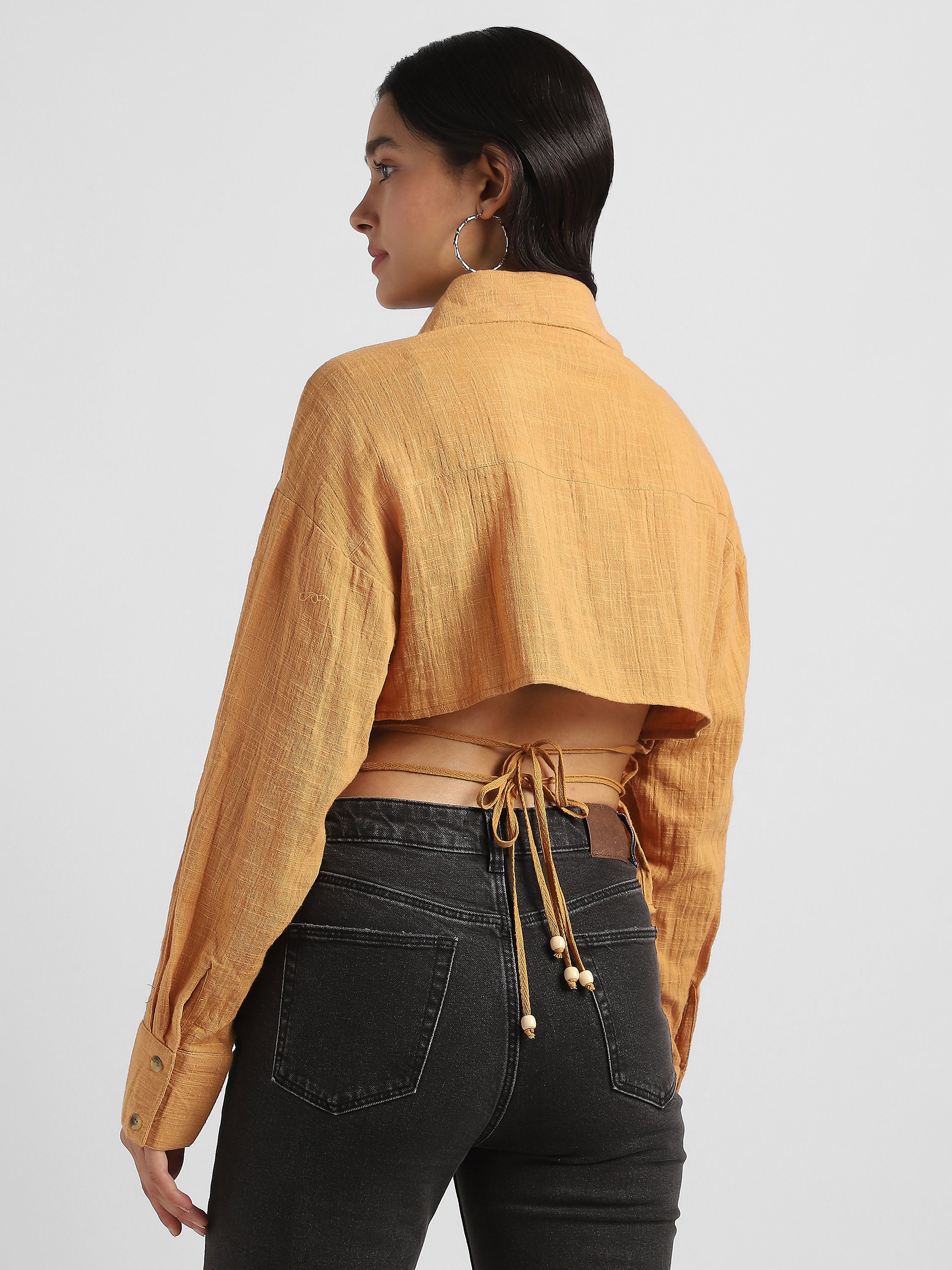 Women Mustard Shirt with Back Bottom Cut Out