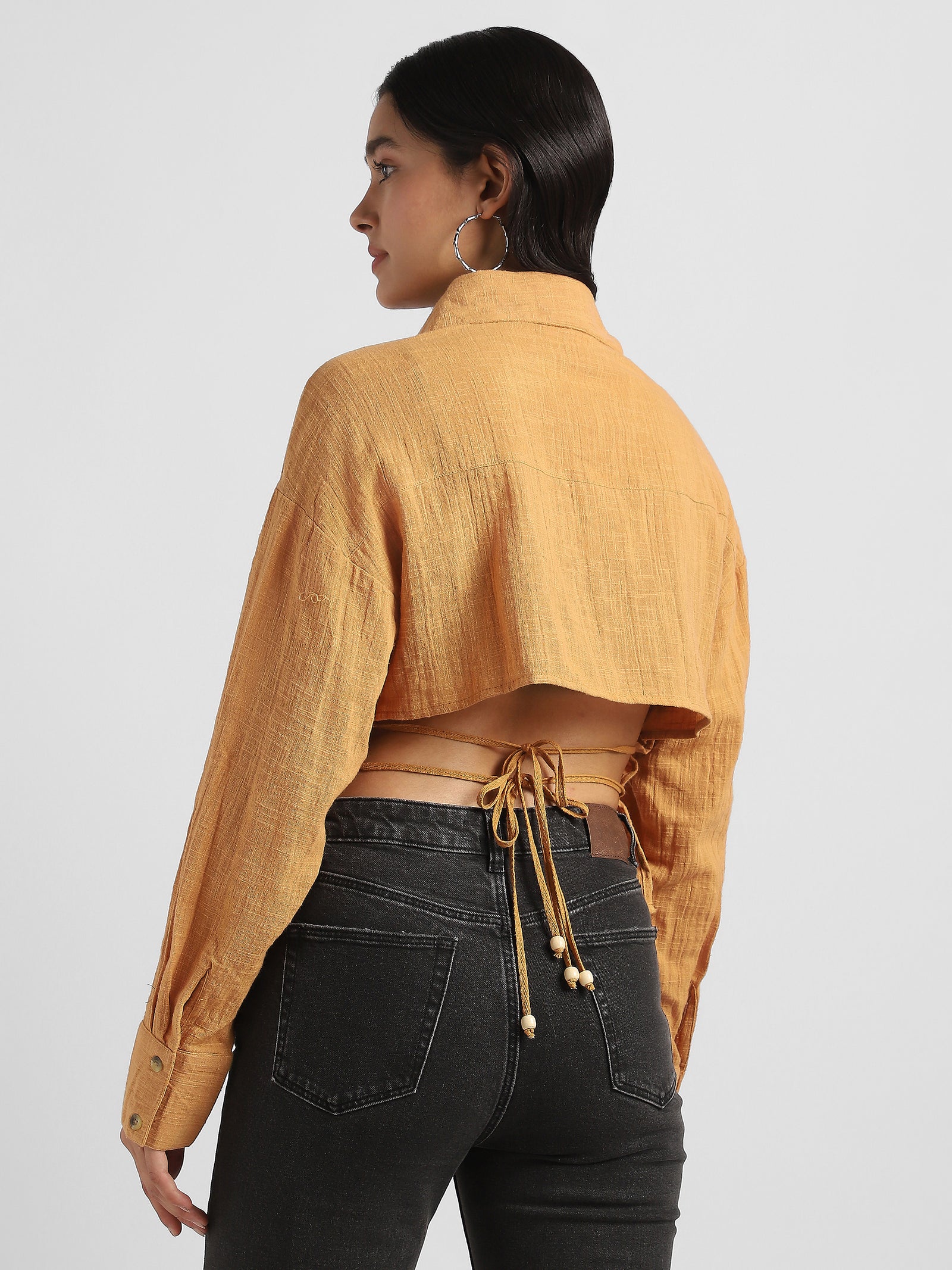 Women Mustard Shirt with Back Bottom Cut Out