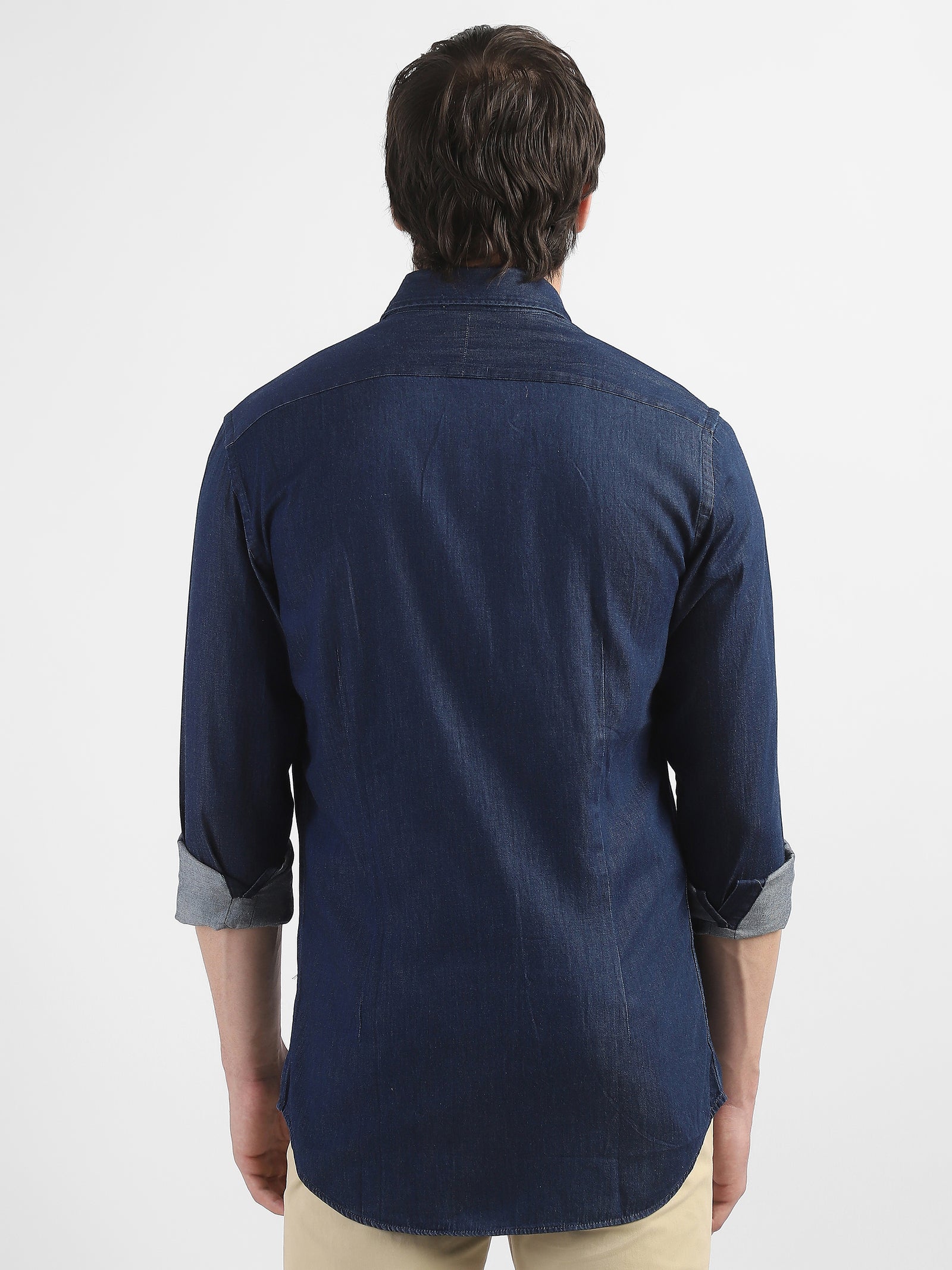 Men Denim Navy Blue Regular Fit Shirt
