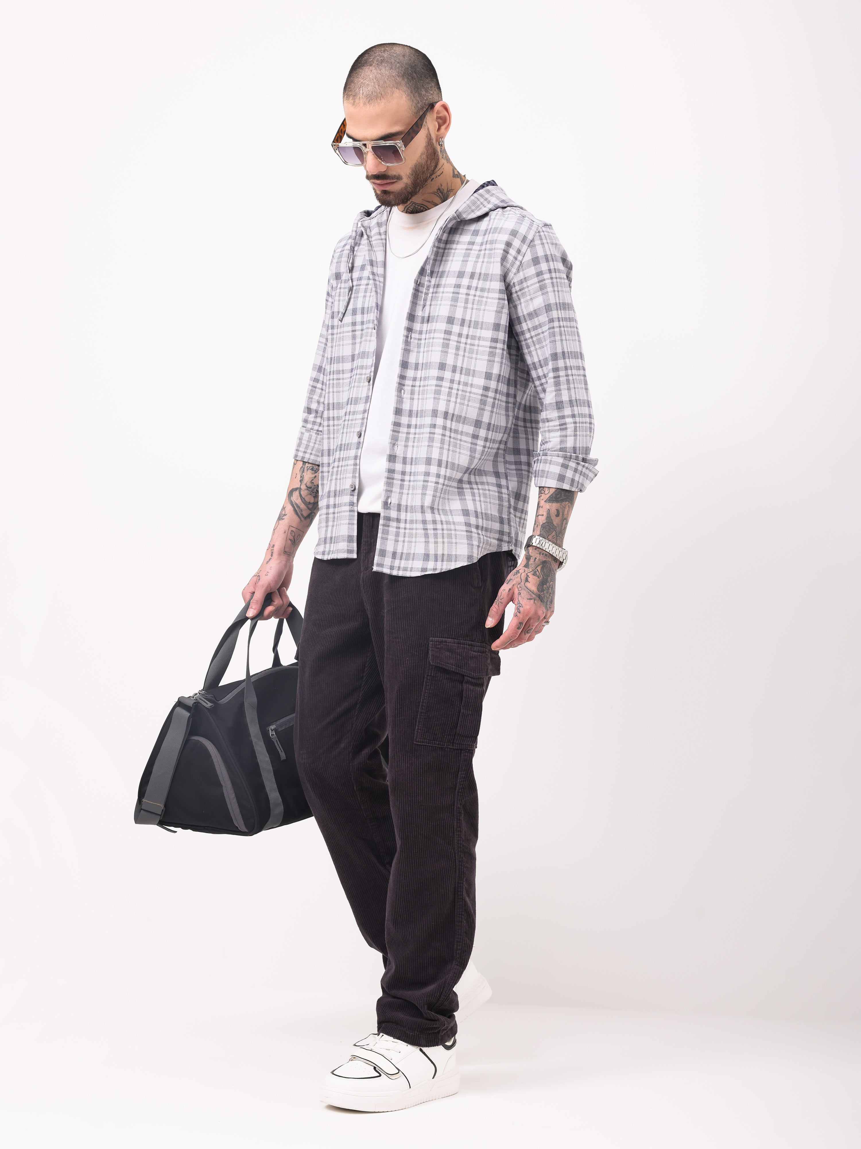 Men Black Corduroy Cargo Pants