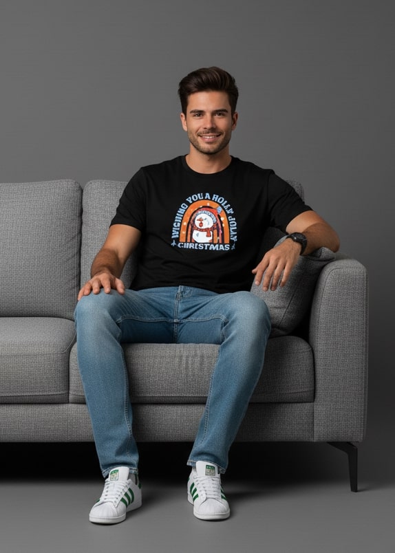Men Printed Black Cotton Tshirt