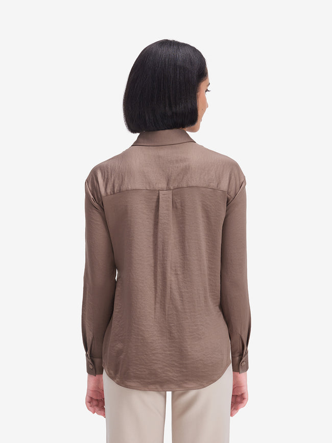 Women Brown Side Knot Detail Shirt