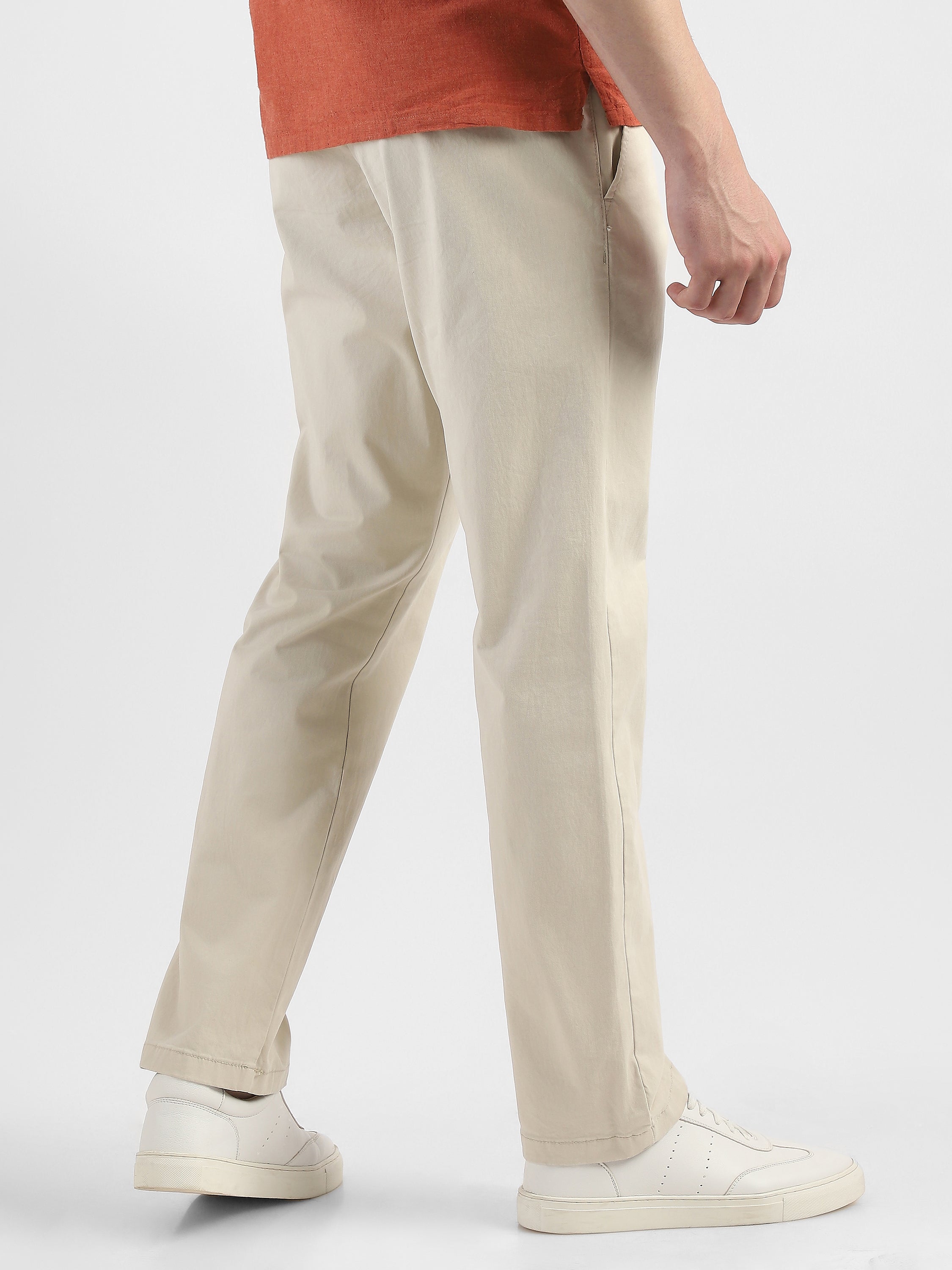 Men Peach Mid Rise Formal Trouser