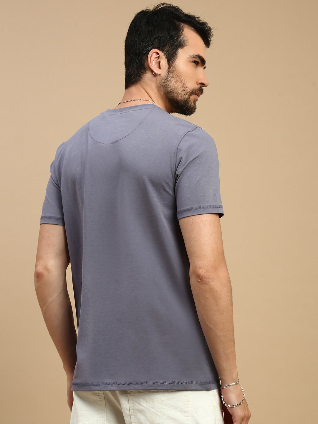Men Blue High Neck Tee