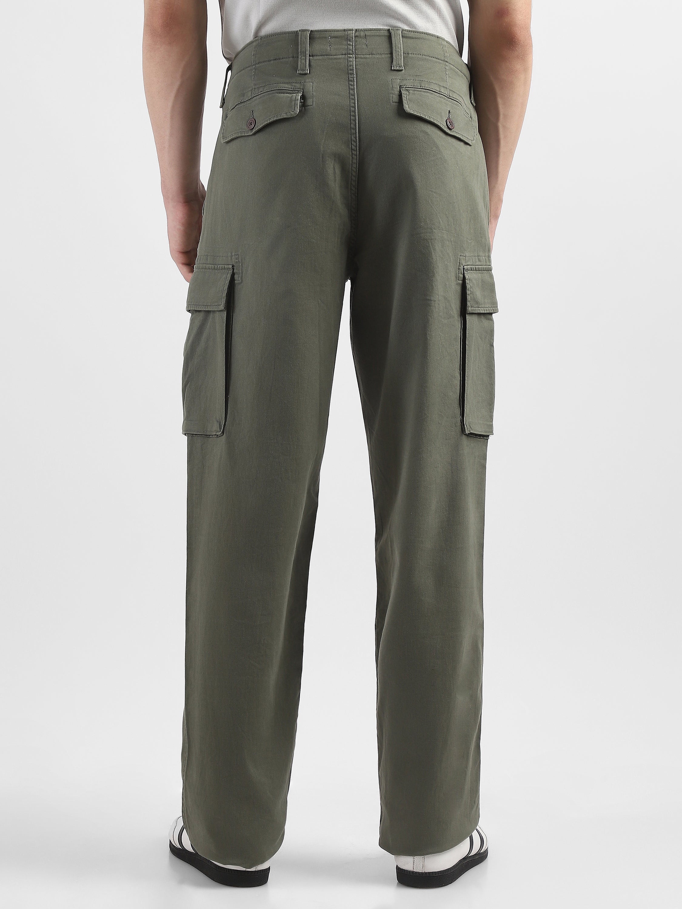 Men Olive Cotton Mid Rise Cargo Pants