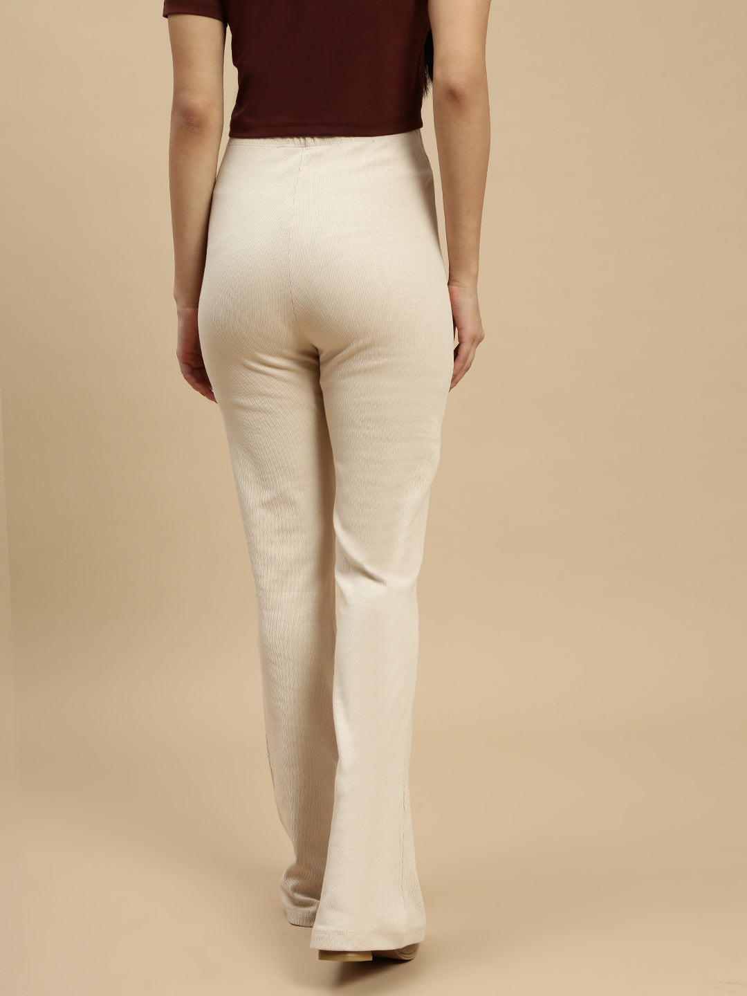 Women Beige Cotton Lycra Pant