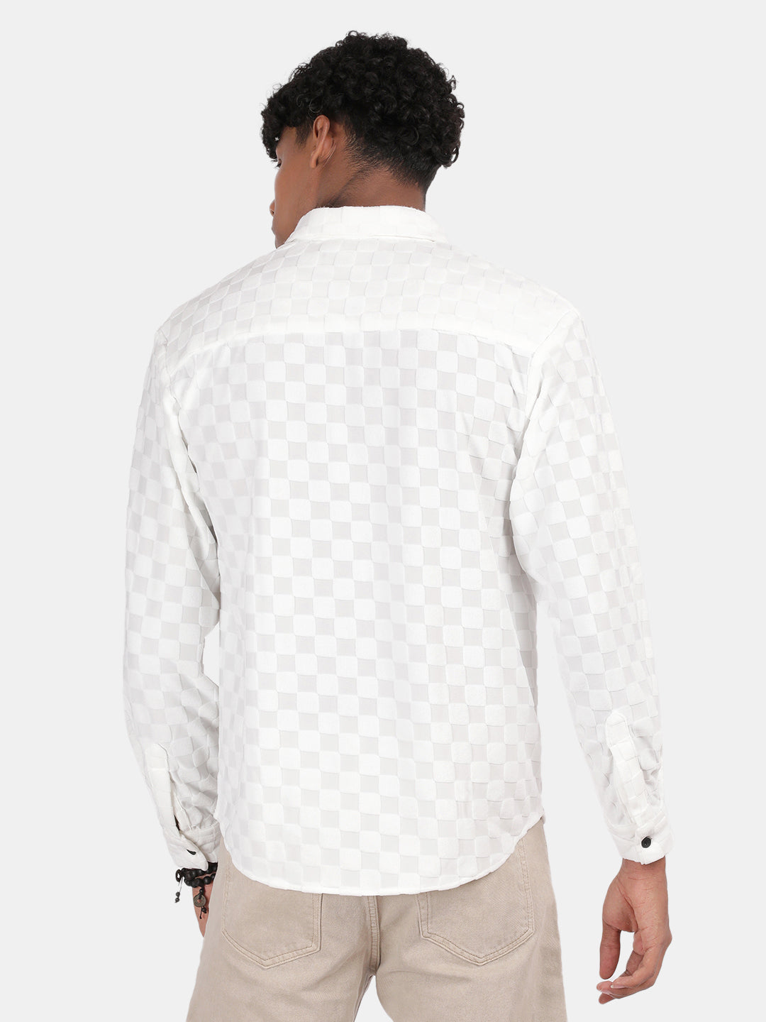 Men White Slim Fit Spread Collar Full Sleeve Casual Shirt
