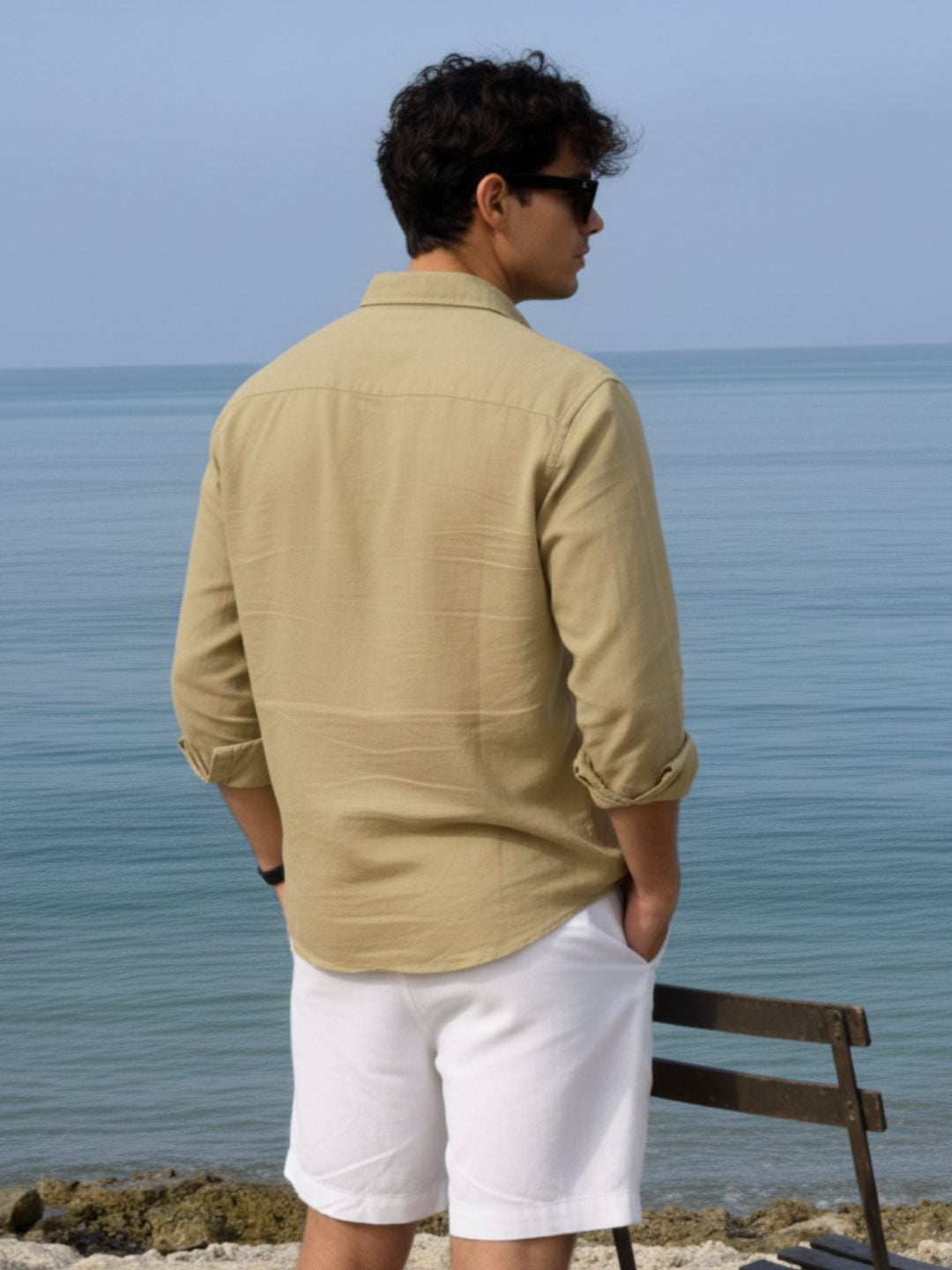 Men Khakhi Solid Shirt