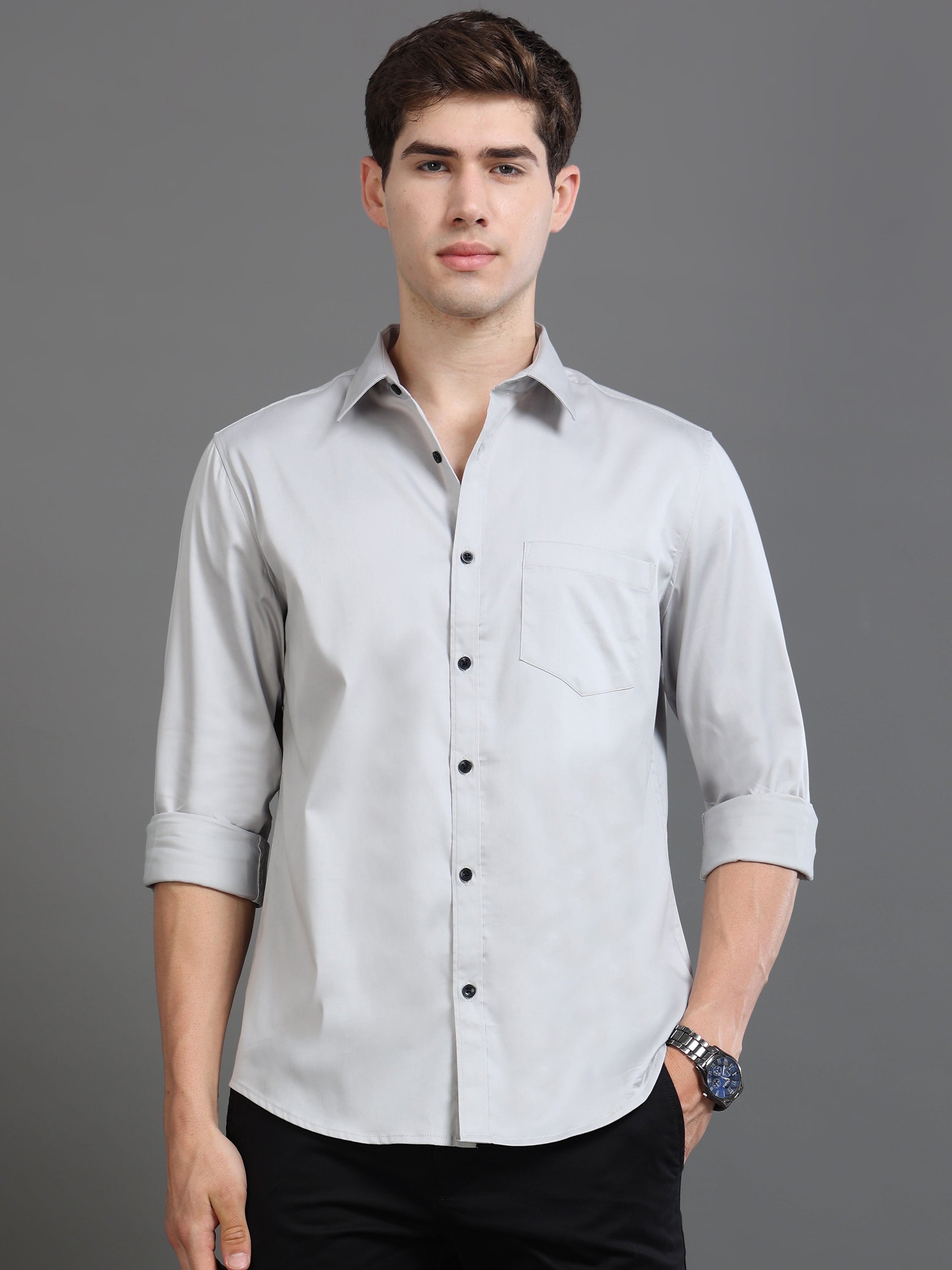 Men Grey Satin Shirt