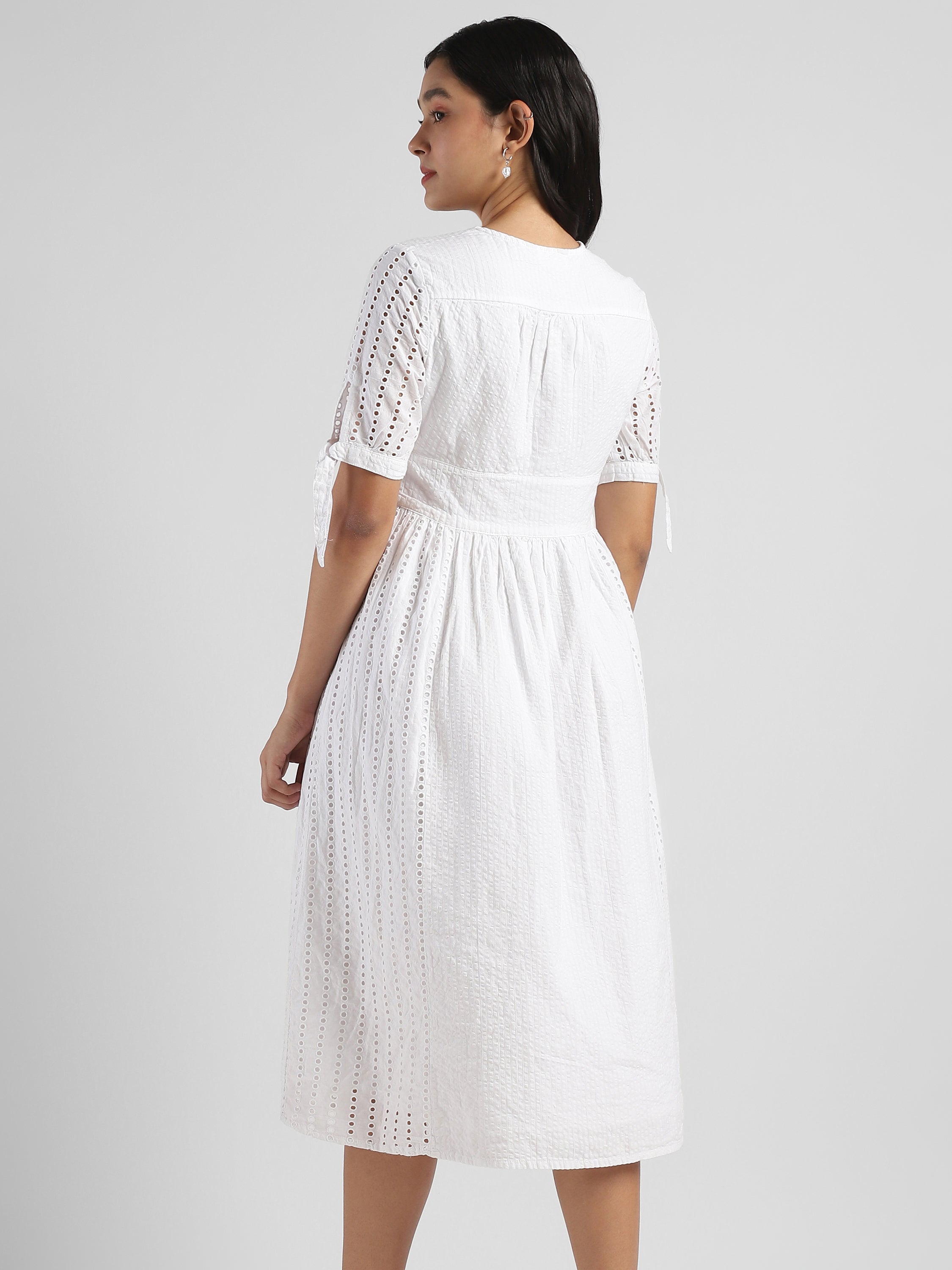 Women White Shiffli Midi Dress