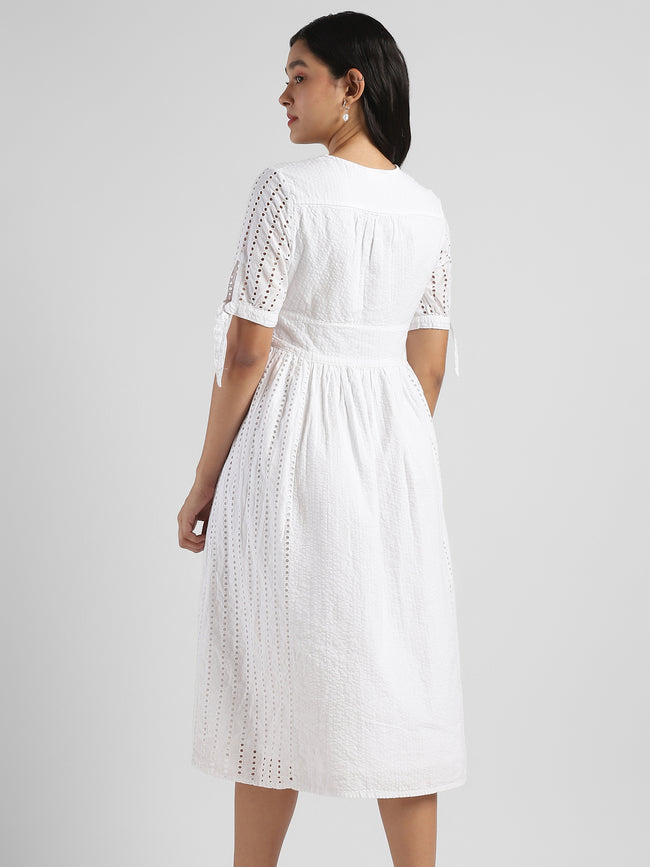 Women White Shiffli Midi Dress