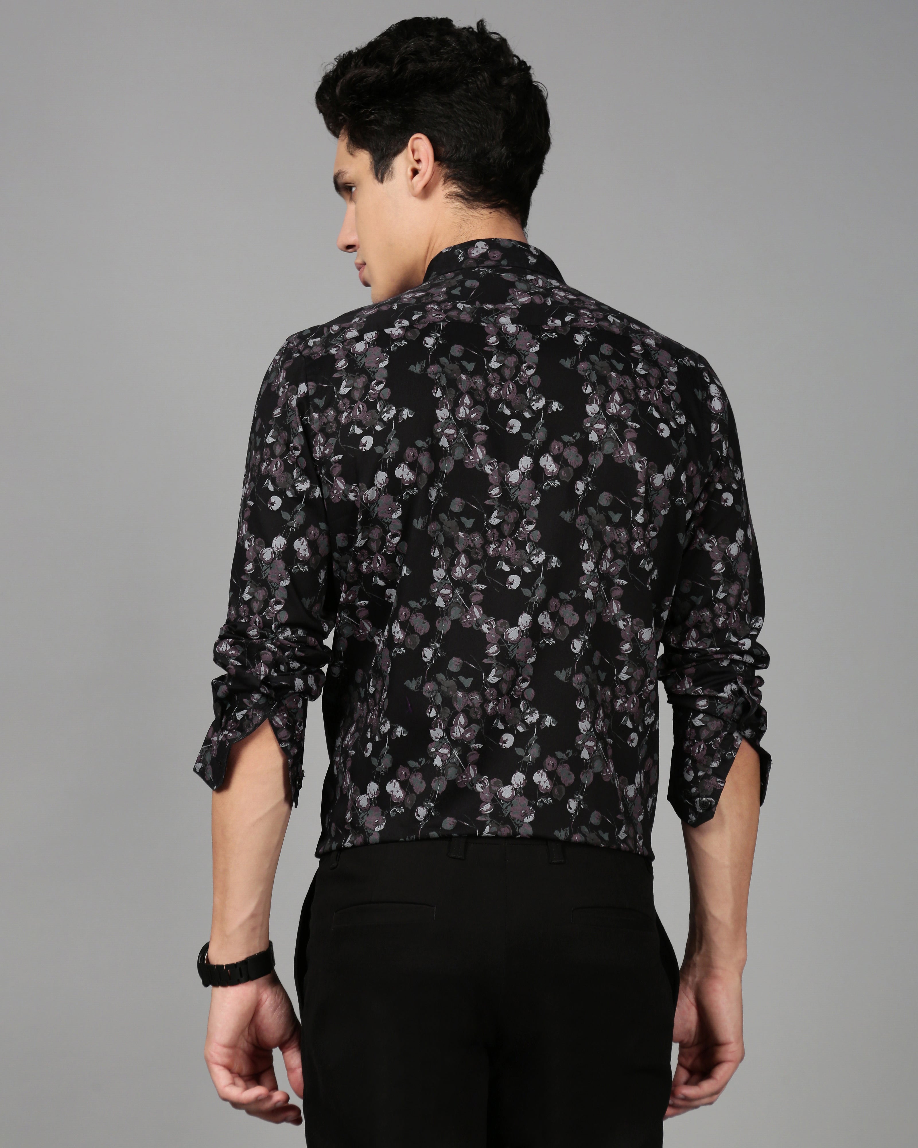 Men Black Floral Print Shirt