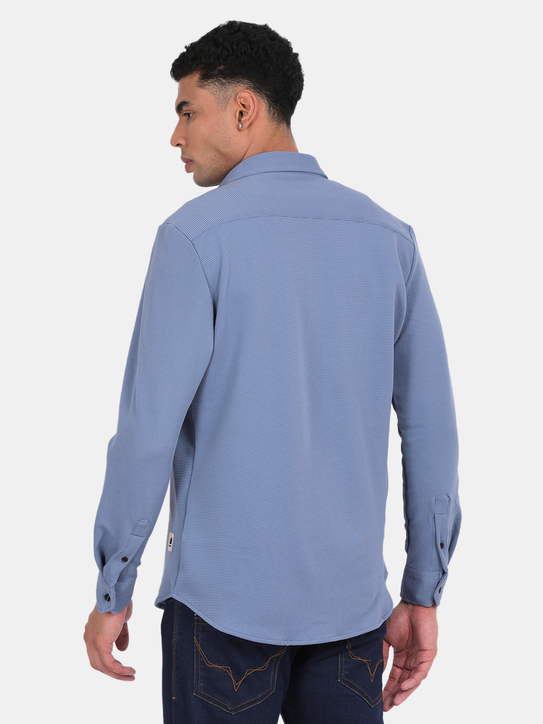 Men Grey Slim Fit Spread Collar Full Sleeve Casual Shirt