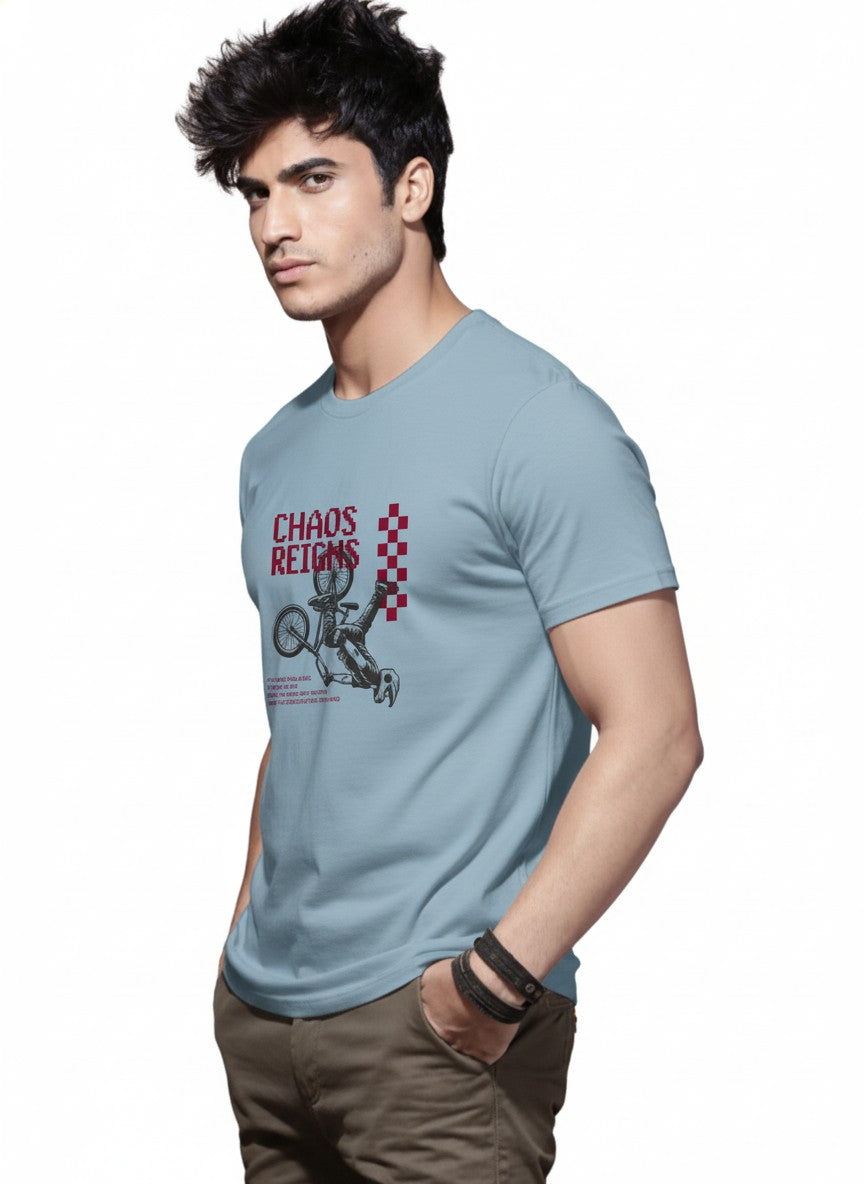 Men Cotton Ice Blue T-Shirt