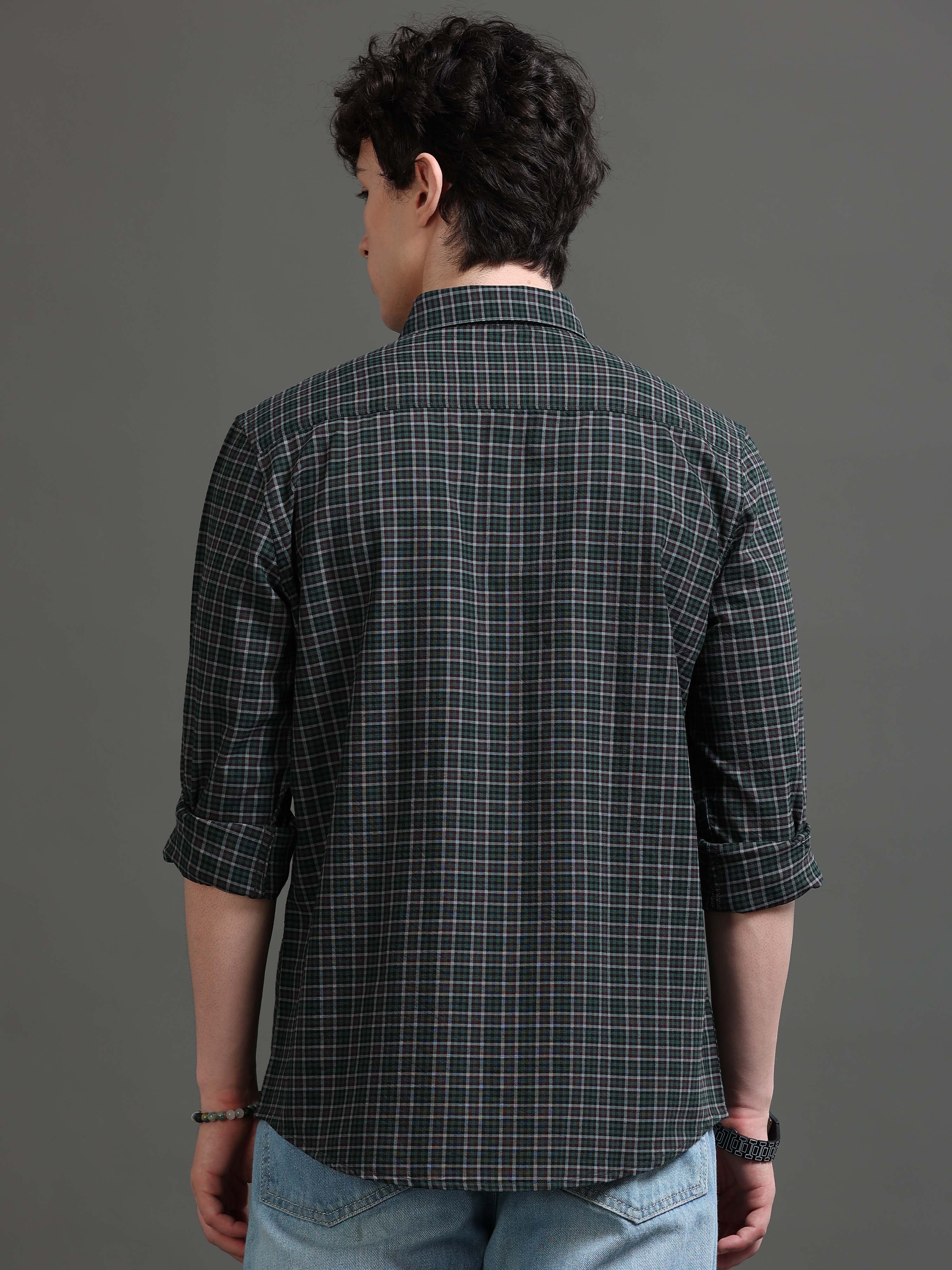 Men Green Checked Shirt