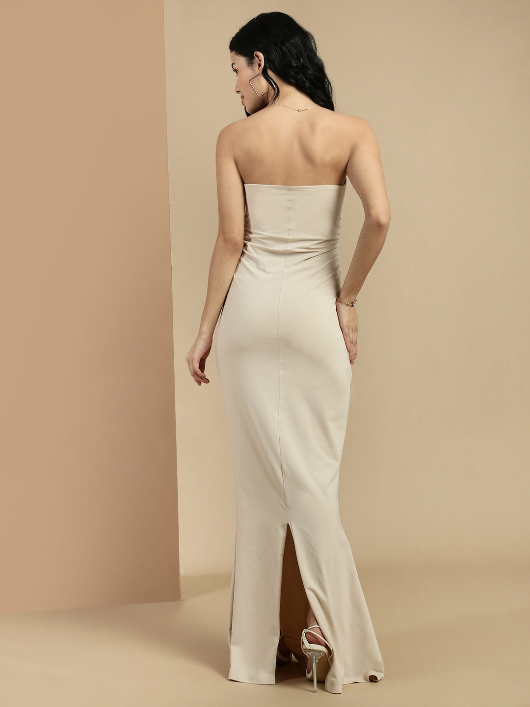 Women Beige Sleeveless Dress